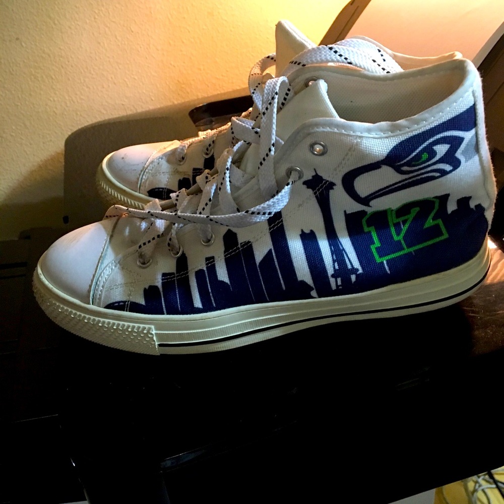 Seattle Seahawks Hand painted high tops. EUC.